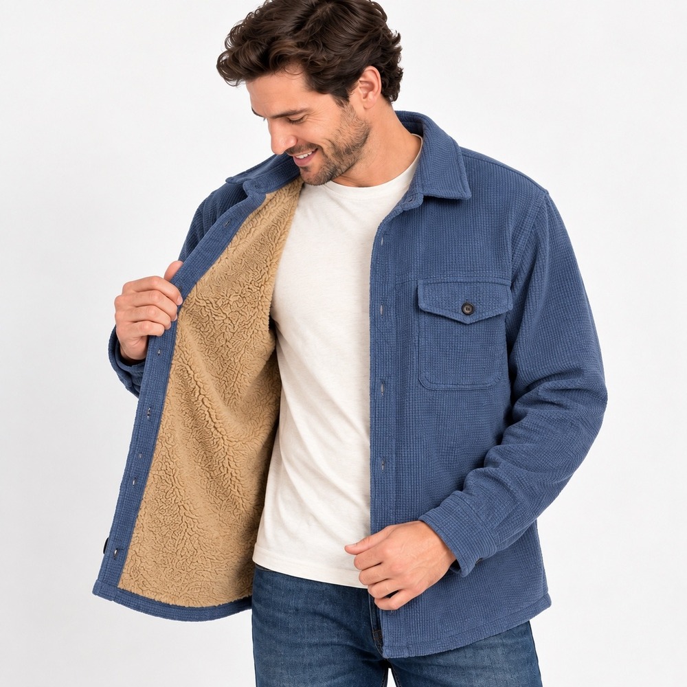 Freedom Foundry Men's L Super Plush Flannel Shirt Jacket Sherpa Lined Blue